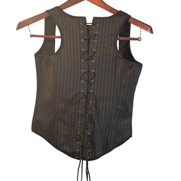 Pinstripe Underbust Corset Dark Academia Gothic Business Core - Picture 2 of 8